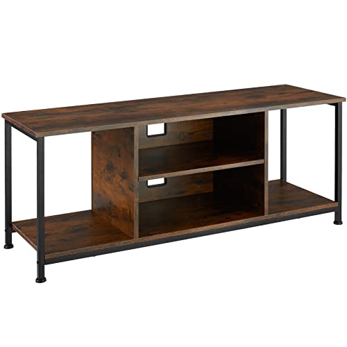 tectake® TV-Regal mit 4 offenen Fächern, 110/120 x 40 x 50,5 cm, Industrie-Design, Fernsehtisch Lowboard mit Verstellbarer Ablage, schwarzes Metallgestell (Industrial Dunkelbraun, 120 cm) von tectake