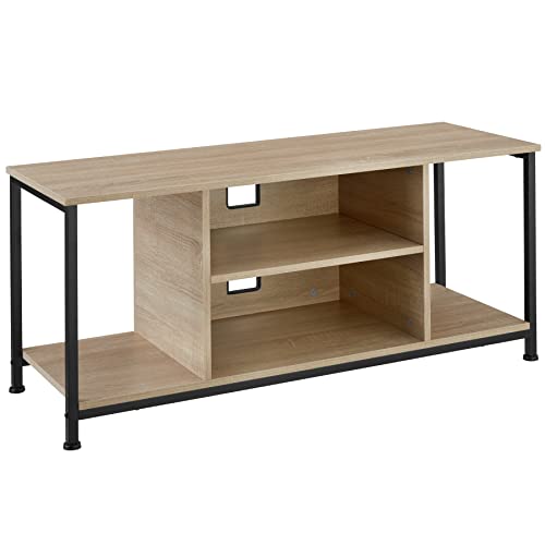 tectake® TV-Regal mit 4 offenen Fächern, 110/120 x 40 x 50,5 cm, Industrie-Design, Fernsehtisch Lowboard mit Verstellbarer Ablage, schwarzes Metallgestell (Industrial Holz hell, Eiche Sonoma, 110 cm) von tectake