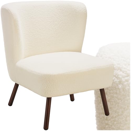 tectake® Teddy Cocktailsessel, Sessel mit kuscheligem Bouclé-Stoff im Scandi-Style, Couch Loungesessel mit Dicker Polsterung, Stahlbeine in Holzoptik, Relaxsessel für Wohnzimmer Schlafzimmer Büro von tectake