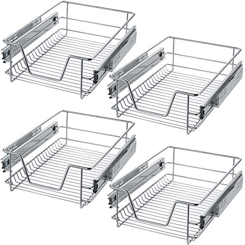 tectake® Teleskopschublade, ausziehbare Schublade, Teleskopregal nachrüsten, Schublade Unterschrank Küche, Regal Küche, Schubladen Organizer Büro, Badezimmerunterschrank - passend für 40cm, 4X von tectake
