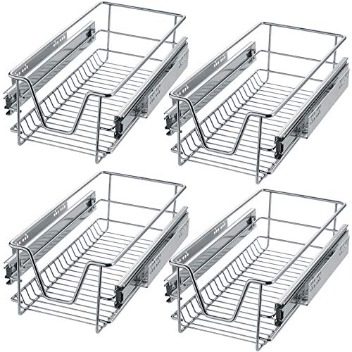 tectake® Teleskopschublade, ausziehbare Schublade, Teleskopregal nachrüsten, Schublade Unterschrank Küche, Regal Küche, Schubladen Organizer Büro, bis 25 kg - passend für 30cm, 4X von tectake