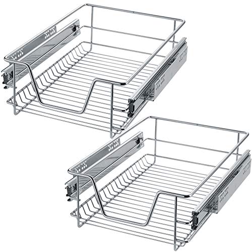 tectake® Teleskopschublade, ausziehbare Schublade, Teleskopregal nachrüsten, Schublade Unterschrank Küche, Regal Küche, Schubladen Organizer Büro, bis 25 kg - passend für 40cm, 2X von tectake