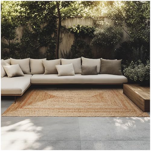 tectake® Teppich aus Jute, handgewebte Boho Deko, Pflegeleichte Teppiche für Wohnzimmer Deko modern, im Schlafzimmer, für Badezimmer, im Kinderzimmer, als Küchenteppich oder Läufer - 160 x 230 cm von tectake
