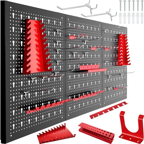 tectake® Werkzeug Lochwand aus Metall, 120 x 60 x 2 cm, Werkzeugwand Lochplatte, inkl. Werkzeughalter Set Haken und Halterungen, Wandregal Regalsystem für Werkbank, Garage, Werkstatteinrichtung von tectake