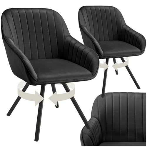 tectake® drehbare Esszimmerstühle mit Armlehne, Schalenstuhl ergonomisch mit Samt Bezug, gesteppt, Stühle drehbar für Wohnzimmer, Esstisch, Arbeitszimmer, Schminktisch, Küchenstühle - 2er Set, schwarz von tectake