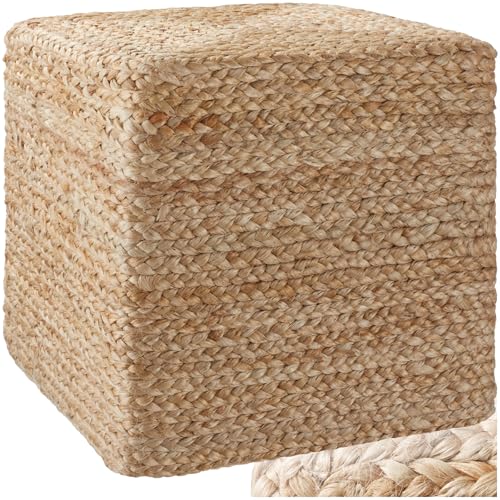 tectake® handgefertigter Jute Pouf Boho, Hocker rund, Room Decor Möbel, Bodenkissen, Sitzkissen Boden, Pouf Hocker, Polsterhocker, Sitzsack, Sitzhocker, Bodensitzkissen - Cube von tectake