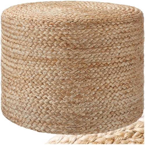 tectake® handgefertigter Jute Pouf Boho, Hocker rund, Room Decor Möbel, Bodenkissen, Sitzkissen Boden, Pouf Hocker, Polsterhocker, Sitzsack, Sitzhocker, Bodensitzkissen - Cylinder von tectake