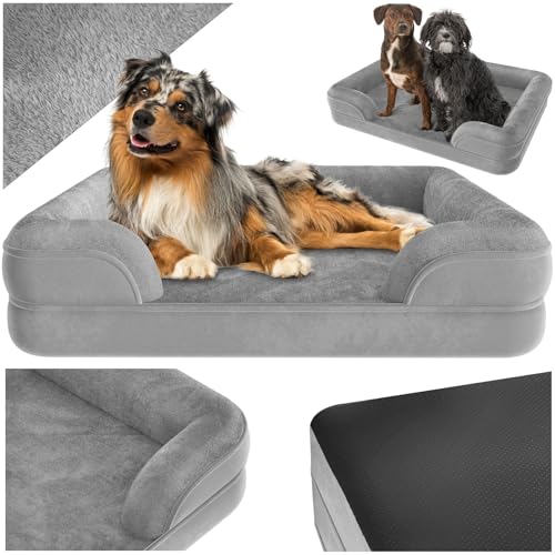 tectake® orthopädisches Hundebett, Kissen für Grosse und mittelgroße Hunde, flauschig und waschbar, Hundekörbchen mit Memory Schaum, Hundebox, Hundeliege, Hundekorb, Hundekissen (L - 91 x 68 x 18 cm) von tectake