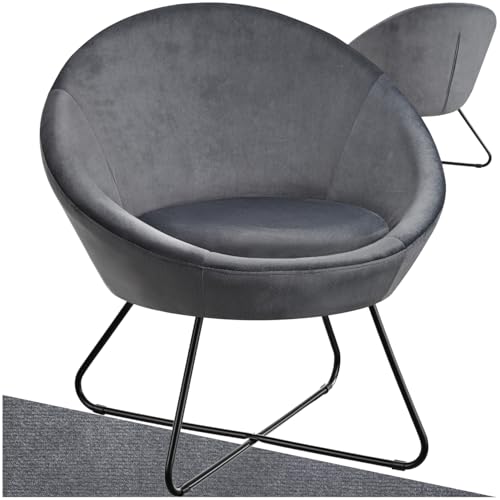 tectake® runder Samt Sessel, Cocktailsessel, Lesesessel mit durchgängiger Rückenlehne, Sessel Wohnzimmer, Polsterstuhl skandinavisch, Relaxsessel, Loungesessel, Esszimmermöbel - Samtoptik anthrazit von tectake