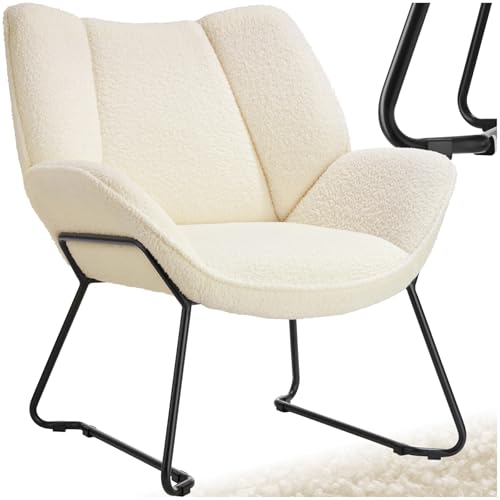 tectake® runder Sessel, Relaxsessel, Teddysessel, Kuschelsessel mit Bouclé Bezug, Plüsch Lesesessel bequem, Loungesessel als Stillsessel, Kinderzimmer, Wohnzimmer Sessel - Creme-weiß von tectake