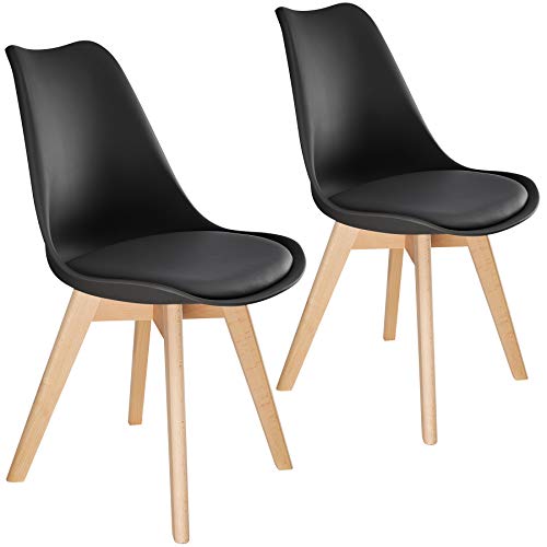 tectake 2er Set Esszimmerstuhl, gepolsterte Sitzfläche, (BxTxH) 49 x 56 x 82,5 cm, Beine aus massivem Holz, für Wohnzimmer, Esszimmer, Küche und Büro (Schwarz | Nr. 403811) von tectake