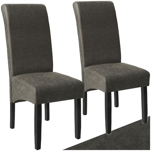 tectake® 2er Set Stühle, Kunstleder Stuhl mit hoher Rückenlehne, ergonomische Form, perfekt für den Esstisch, als Esszimmerstühle, Küchenstühle oder im Wohnzimmer - grau marmoriert von tectake