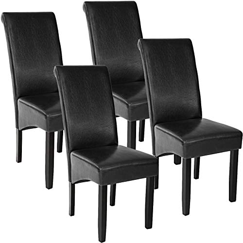 tectake 4er Set Luxus Esszimmerstuhl Kunstleder Stuhl mit hoher Rückenlehne, ergonomische Form, Stuhlbeine aus Hartholz massiv, 106 cm hoch - Diverse Farben - (Schwarz | Nr. 403494) von tectake