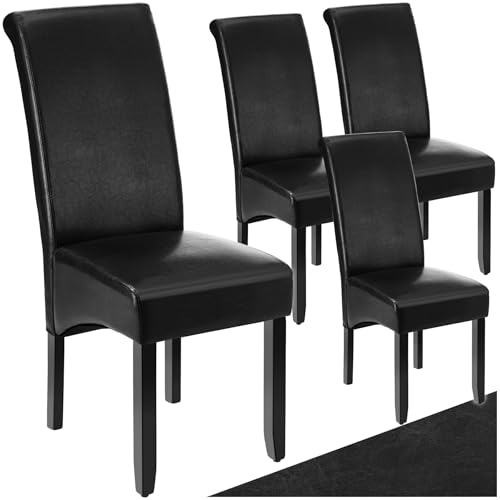 tectake® 4er Set Stühle, Kunstleder Stuhl mit hoher Rückenlehne, ergonomische Form, perfekt für den Esstisch, als Esszimmerstühle, Küchenstühle oder im Wohnzimmer - schwarz von tectake