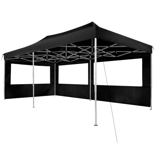 tectake® Pavillon Faltpavillon 3x6 m, faltbar, wasserdicht, Gartenpavillon mit 2 Seitenteilen, inkl. Heringe, Tasche, Überdachung Terrasse, Festzelt, Gartenzelt, Event Shelter, Partyzelt - schwarz von tectake