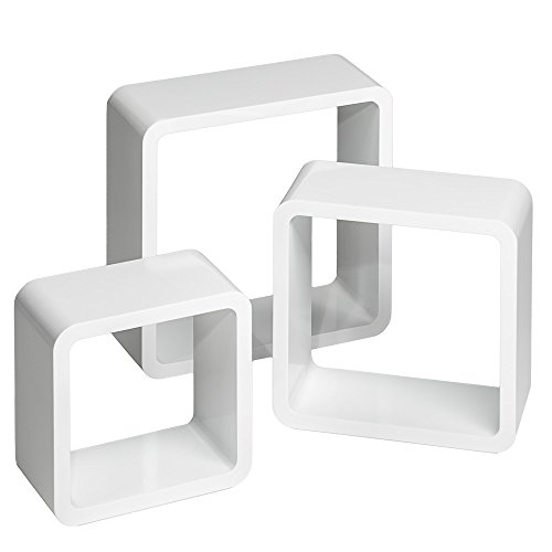 tectake 800703 3er Set Wandregal Hängeregal im Retro Cube Design für Bücher CDs Deko, inkl. Montagematerial - Diverse Farben - (Weiß | Nr. 403180) von tectake