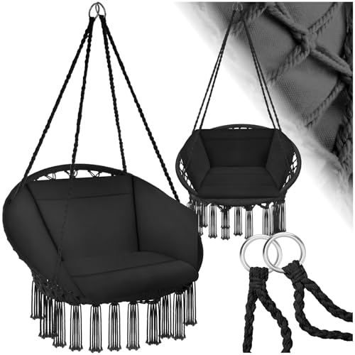 tectake 800708 Hängesessel zum Aufhängen, Indoor und Outdoor, Ø Sitzfläche: ca. 60 cm, robuste Konstruktion, inkl. großem weichem Kissen - Diverse Farben - (Schwarz | Nr. 403203) von tectake