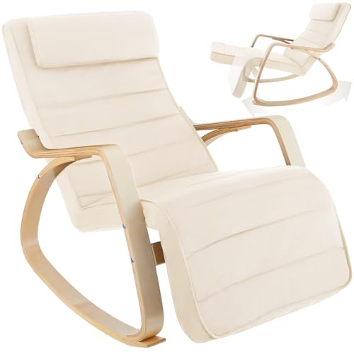 tectake® Schaukelstuhl mit Polster Auflage, Relaxsessel,Liegestuhl, Sessel für Wohnzimmer, Schaukelsessel, Stillsessel für Babyzimmer, Fernsehsessel bequem, Schaukel Liege mit Fußsstütze - beige von tectake