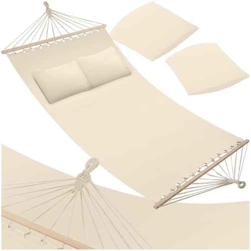 tectake® Doppel Hängematte Outdoor, XXL Stoff Schaukeltuch, Sonnenliege 2 Personen inkl. Kissen, Schaukel Outdoor mit Liege Fläche ca. 230x145cm, bis 240kg belastbar, Hängeschaukel - beige von tectake