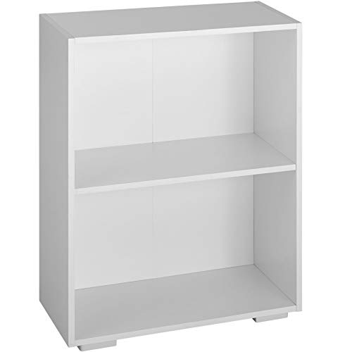 tectake 800840 Bücherregal aus Holz, Standregal mit 2 offenen Fächern, (BxTxH): ca. 60 x 30 x 77 cm, bodenschonende Kunststofffüße (Weiß) von tectake