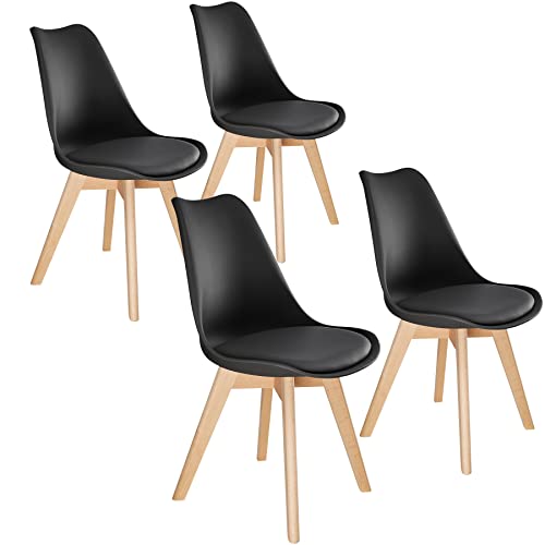 tectake 800853 4er Set Esszimmerstuhl, gepolsterte Sitzfläche, Beine aus massivem Holz, Polsterstuhl für Wohnzimmer, Esszimmer, Küche und Büro - Diverse Farben - (Schwarz | Nr. 403814) von tectake