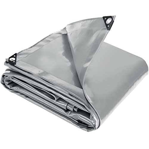 tectake® Plane mit Ösen, PVC Plane 550g/m², Abdeckplane wasserdicht, schimmelresistente Folie, Planen mit verstärkten Ecken, als Regenplane, Zeltplane, für Boot, Mofa, Auto, Transport - grau, 3 x 5 m von tectake