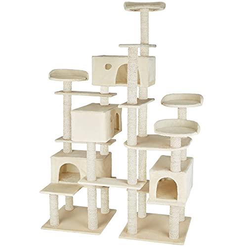 tectake 800920 XXL Katzen Kratzbaum mit Aussichtsplattformen und Katzenhäusern, mehrere Ebenen, Stämme mit Sisalseil umwickelt, 214 cm hoch (Beige | Nr. 403919) von tectake