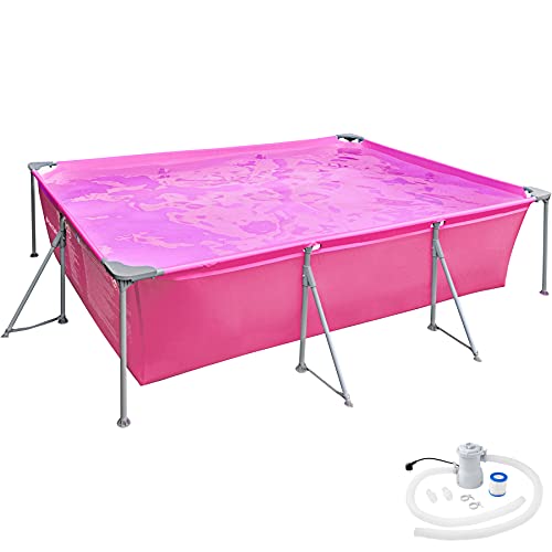 tectake 800932 Swimmingpool rechteckig, Steel Frame Pool, 300 x 207 x 70 cm, Set inkl. Pumpe, schneller Auf- und Abbau, robuster Stahlrahmen, reißfest (Pink) von tectake