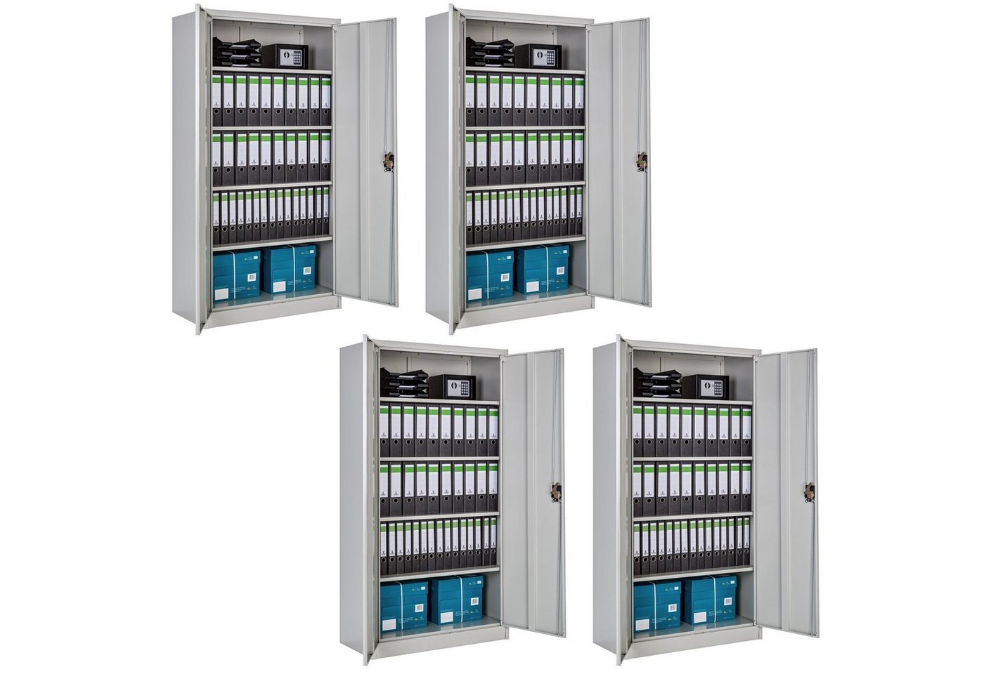 tectake Aktenschrank (4er Set, 4-St., inkl. Schlüssel) aus pulverbeschichtetem Stahl von tectake
