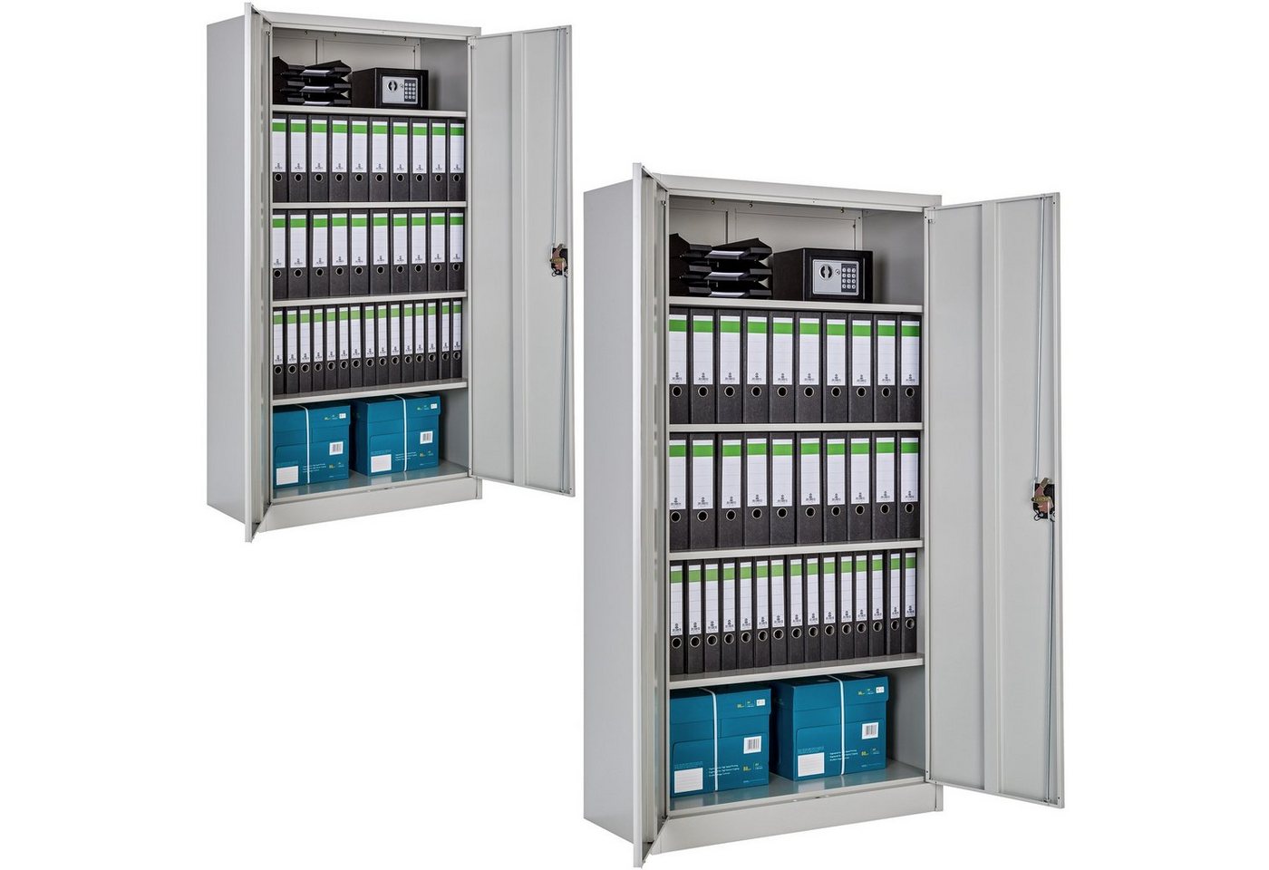 tectake Aktenschrank (2er Set, 2-St., inkl. Schlüssel) aus pulverbeschichtetem Stahl von tectake
