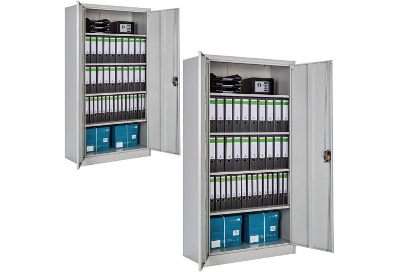 tectake Aktenschrank (2er Set, 2-St., inkl. Schlüssel) aus pulverbeschichtetem Stahl von tectake