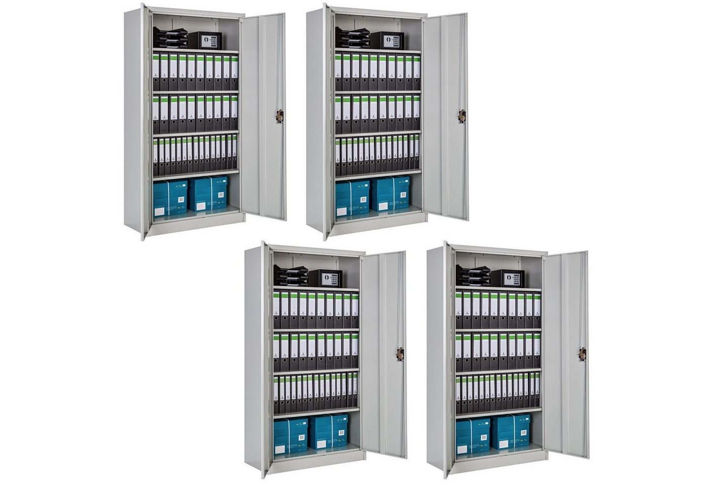 tectake Aktenschrank 4er Set Aktenschrank mit 5 Böden 180x90x40cm (4er Set, 4-St., inkl. Schlüssel) Aktenschrankschlüssel von tectake