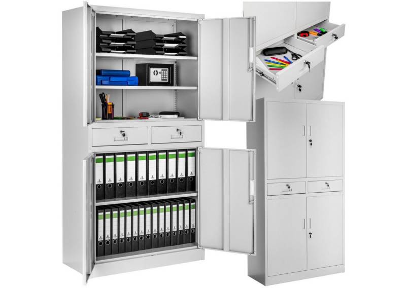 tectake Aktenschrank (Komplettset, 1-St., inkl. 8 Schlüssel) aus pulverbeschichtetem Stahl von tectake