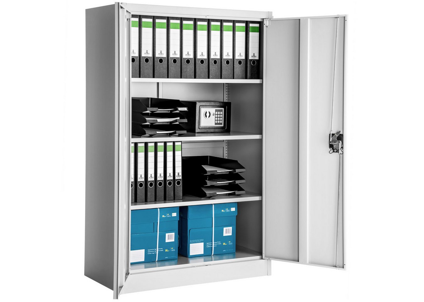 tectake Aktenschrank Aktenschrank mit 4 Böden 140x90x40cm (Komplettset, 1-St., inkl. Schlüssel) Aktenschrankschlüssel von tectake