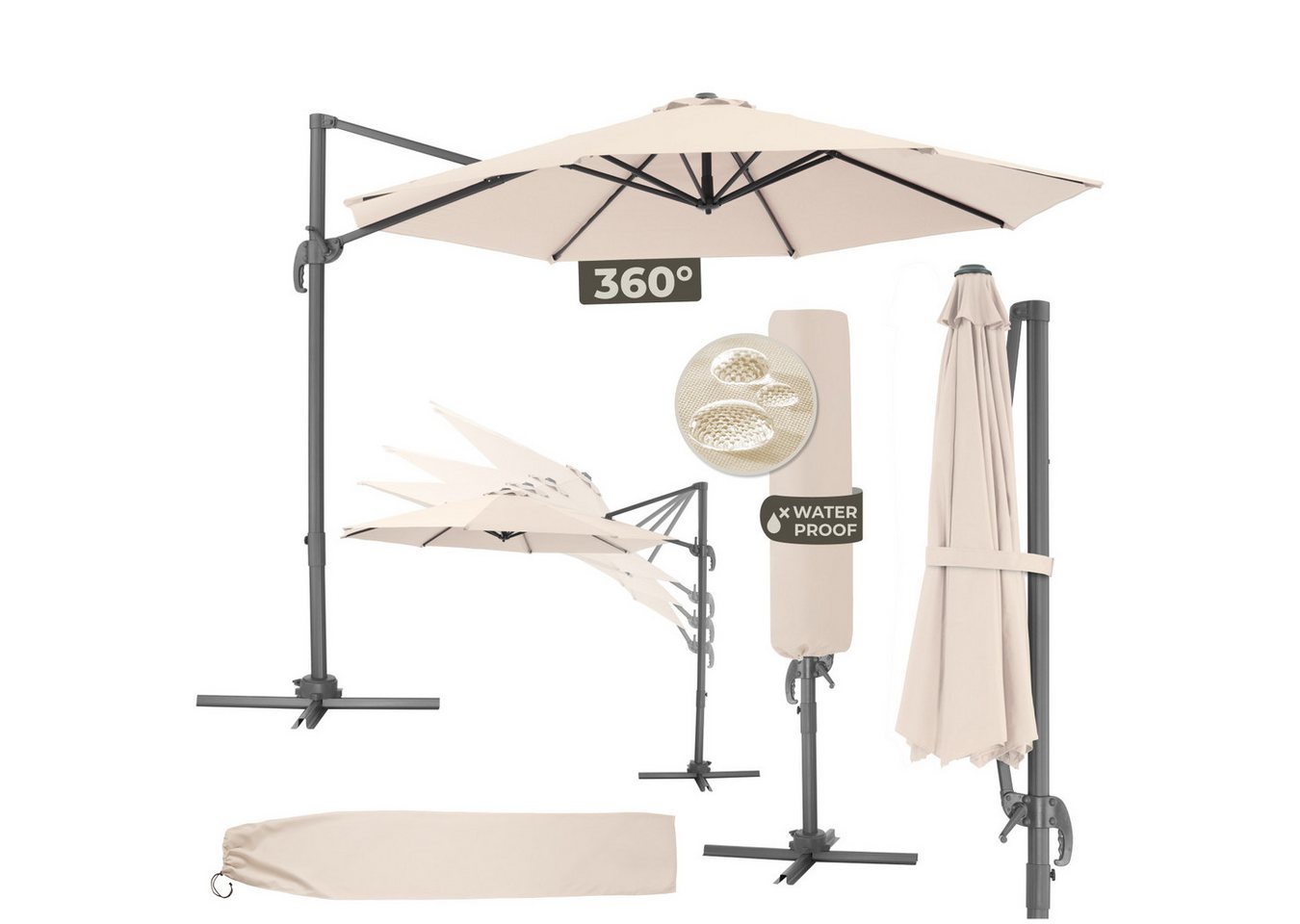 tectake Ampelschirm Sonnenschirm, Set mit Schutzhülle für Terrasse oder Garten, Parasol inkl. Schutzhülle in Schrimfarbe, Ø 300 cm tectake Ampelschirm Sonnenschirm, Set mit Schutzhülle für Terrasse oder Garten, Parasol inkl. Schutzhülle in Schrimfarbe, Ø 300 cm von tectake
