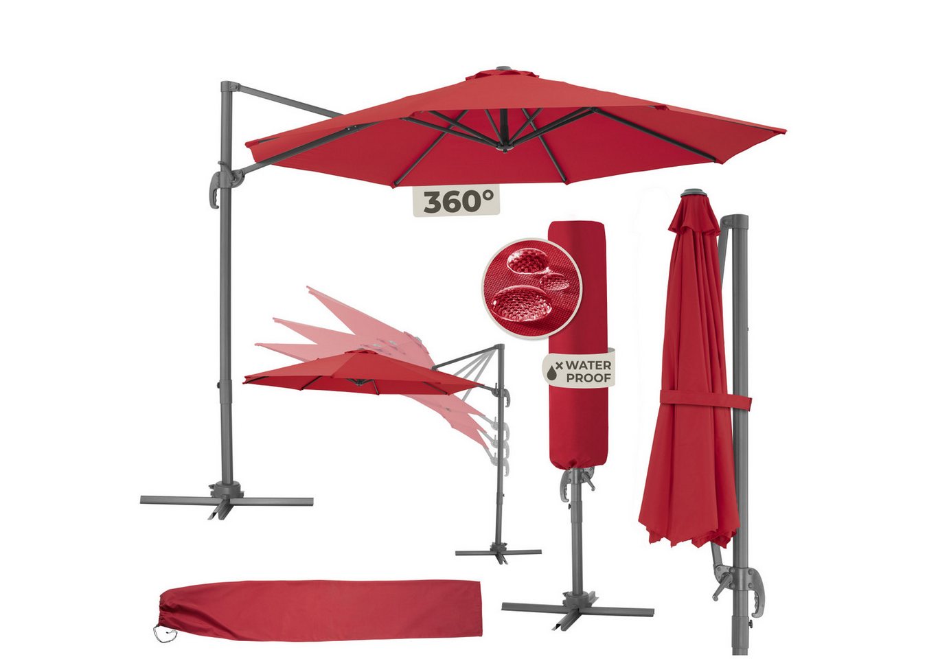 tectake Ampelschirm Sonnenschirm, Set mit Schutzhülle für Terrasse oder Garten, Parasol inkl. Schutzhülle in Schrimfarbe, Ø 300 cm tectake Ampelschirm Sonnenschirm, Set mit Schutzhülle für Terrasse oder Garten, Parasol inkl. Schutzhülle in Schrimfarbe, Ø 300 cm von tectake