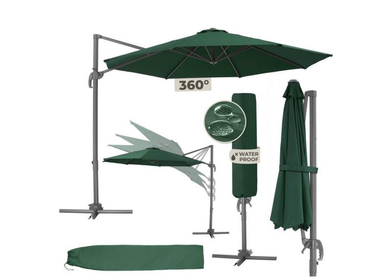 tectake Ampelschirm Sonnenschirm, Set mit Schutzhülle für Terrasse oder Garten, Parasol inkl. Schutzhülle in Schrimfarbe, Ø 300 cm von tectake