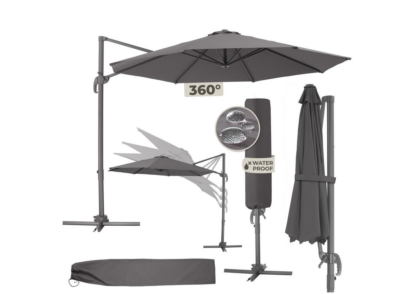 tectake Ampelschirm Sonnenschirm, Set mit Schutzhülle für Terrasse oder Garten, Parasol inkl. Schutzhülle in Schrimfarbe, Ø 300 cm tectake Ampelschirm Sonnenschirm, Set mit Schutzhülle für Terrasse oder Garten, Parasol inkl. Schutzhülle in Schrimfarbe, Ø 300 cm von tectake