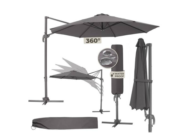 tectake Ampelschirm Sonnenschirm, Set mit Schutzhülle für Terrasse oder Garten, Parasol inkl. Schutzhülle in Schrimfarbe, Ø 300 cm von tectake