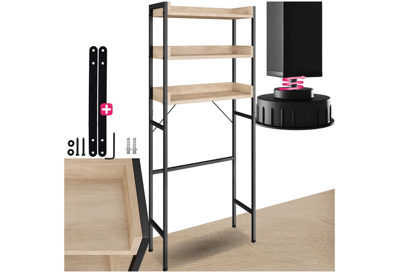 tectake Badregal Badezimmerregal, Set 1-tlg., Industrial Style von tectake