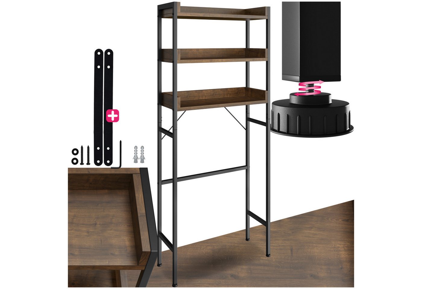 tectake Badregal Badezimmerregal, Set 1-tlg., Industrial Style von tectake