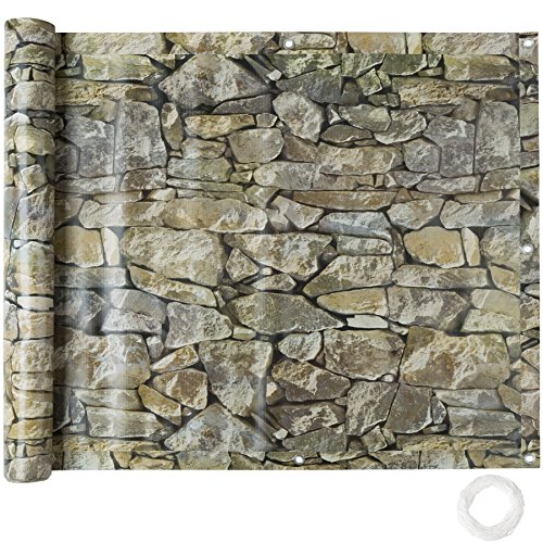 tectake Balkonbespannung Sichtschutz Windschutz Sichtblende | Witterungsbeständig Größen (Stein 0,9 x 6 m | No. 402709) von tectake