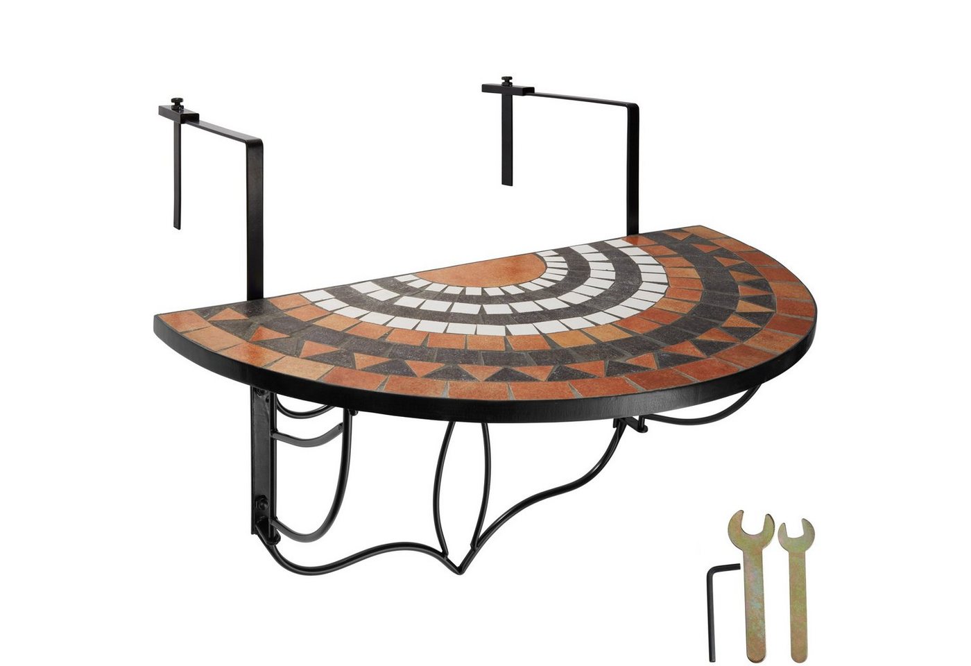 tectake Balkonhängetisch Balkontisch (1-St., 1 tlg), Massive, stabile Tischplatte aus Steinmosaik von tectake