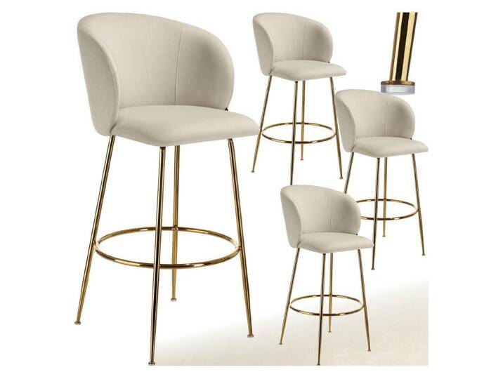 tectake Barhocker Barstuhl, in Samtoptik, gepolstert, beige, 4er Set, Creme gold von tectake