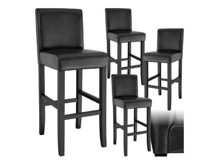 tectake Barhocker Barstuhl aus Kunstleder, gepolstert mit Rückenlehne, Stuhlbeine aus Massivholz, Sitzhöhe 76 cm, schwarz, 4er Set, Schwarz von tectake