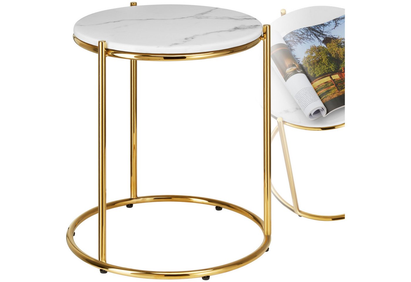 tectake Beistelltisch Couchtisch Ellsa, hochwertige Marmorplatten, solide Stahlgestelle (1-St., Komplettset), Stilvoller Beistelltisch mit hochwertiger Marmorplatte von tectake