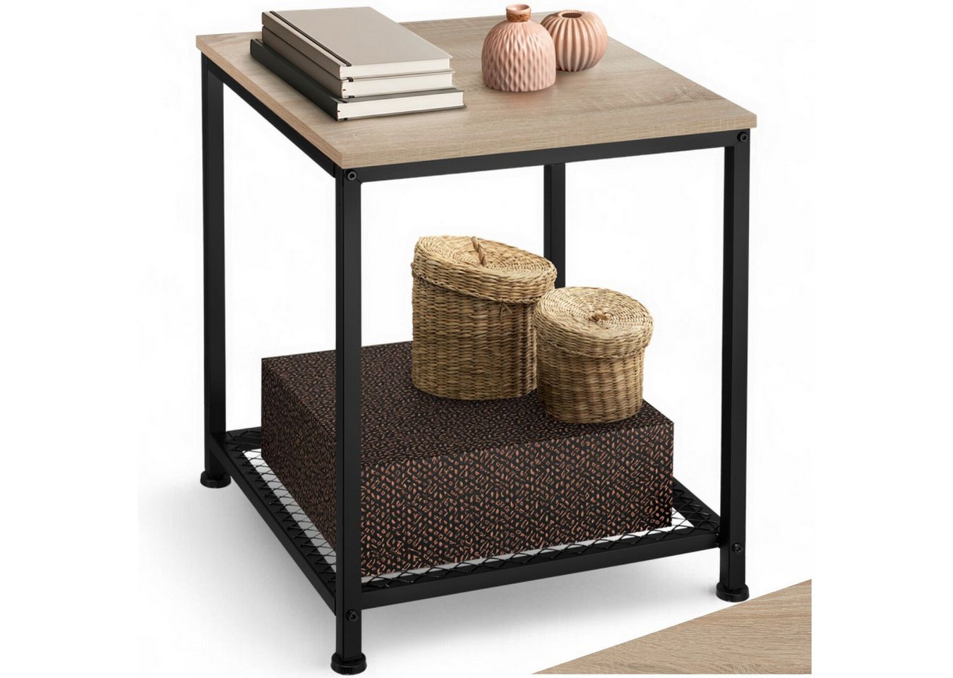 tectake Beistelltisch Derby (1-St., Beistelltisch, Montagematerial, Montageanleitung), Ablage aus MDF-Platte mit schöner Maserung von tectake