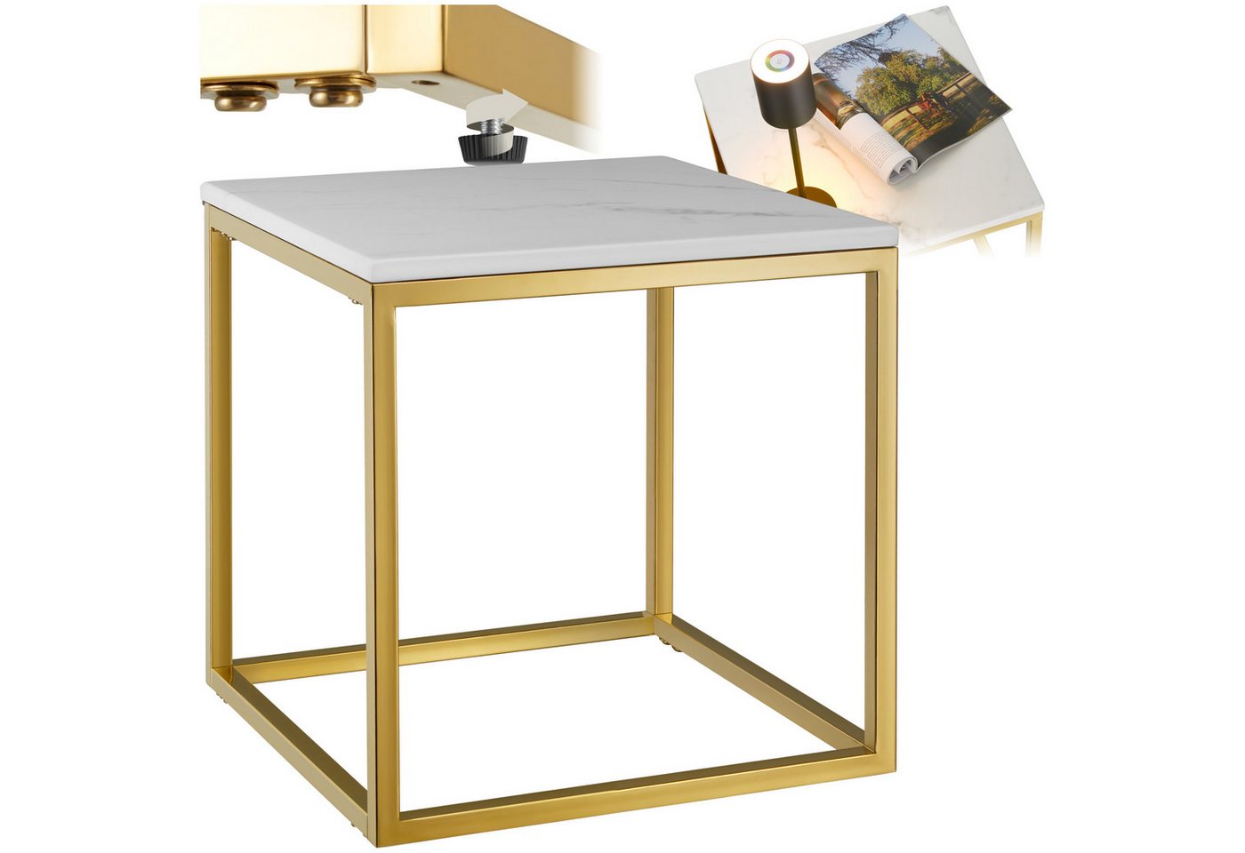 tectake Beistelltisch Marmor-Beistelltisch (1-St., Komplettset), Moderner, quadratischer Beistelltisch in minimalistischem Stil von tectake