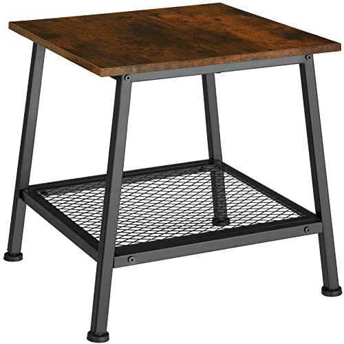 tectake® Beistelltisch Holz Metall, Couchtisch mit Stauraum, Nachttisch mit Gitterablage, Wohnzimmertisch 45,5 x 45 x 47 cm, Blumenständer, Beistelltisch Couch - Industrial Holz dunkel, rustikal von tectake