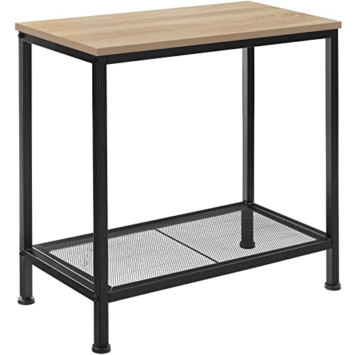 tectake Beistelltisch aus Holz und Metall, schmaler Flurtisch im Industrie-Design, Konsolentisch mit Gitterablage, 60 x 30,5 x 60,5 cm, schwarzes Metallgestell (Industrial Holz hell, Eiche Sonoma) von tectake